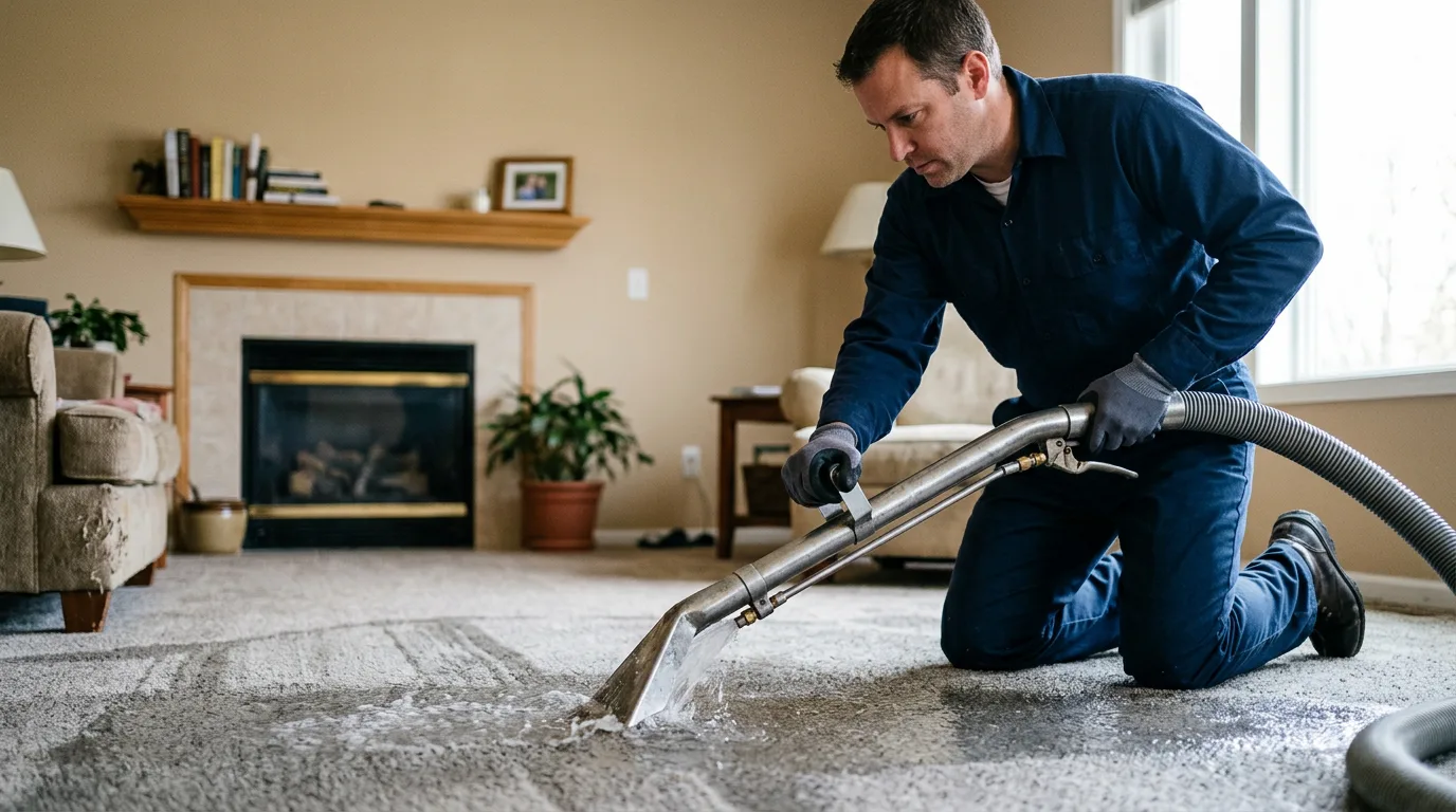Water damage restoration technician working near Mankato, MN